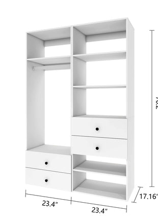 Closet System, Closet Organizers and Storage with  6 Shelves Wall Mounted, Closet Organizer with Clothing Racks for Hanging Clothes, White Wardrobe Closet for Bedroom