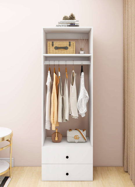 Modular Wooden Closet Organizer System,Clothes Organizer, Closet System with 1 Closet Shelves, Closet Organizer System with 2 Closet Drawers for Clothes Storage, Walk in Closet Organizers and Storage, Closet(24"W x 16"D x 71"H)
