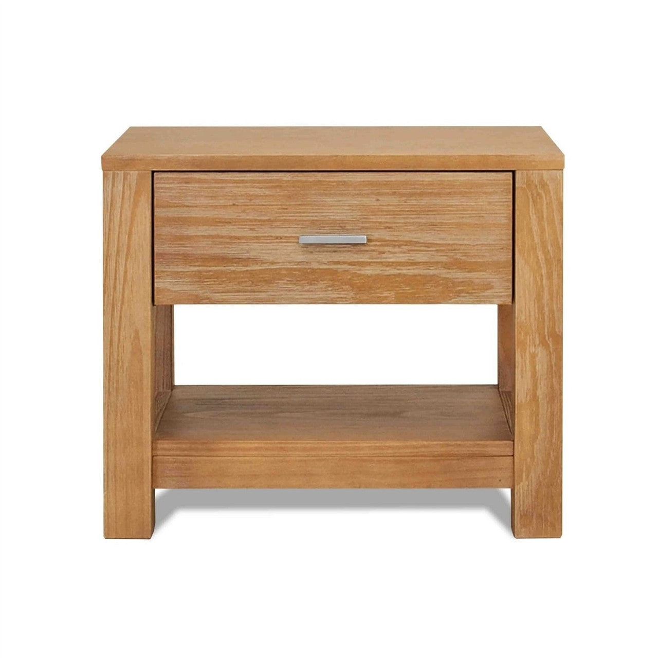 Wooden nightstand with a drawer on a white background