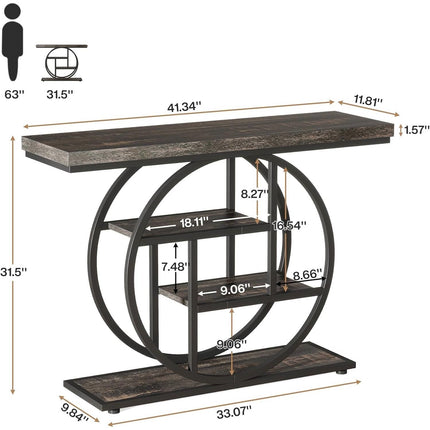 Console table with dimensions on a white background