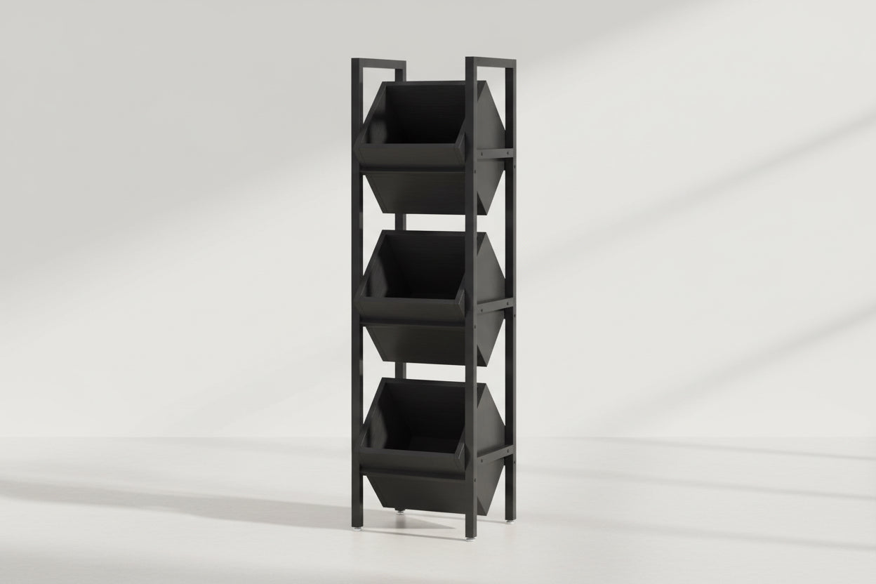 Black Industrial Farmhouse 3 Bin 36 Bottle Wine Rack Storage Display Shelf-0