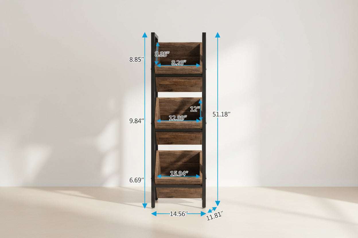 Black Industrial Farmhouse 3 Bin 36 Bottle Wine Rack Storage Display Shelf-4