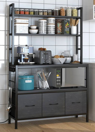 Black Metal Kitchen Baker's Rack 4-Shelves with Bottom Storage Cabinets