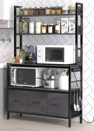 Black Metal Kitchen Baker's Rack 4-Shelves with Bottom Storage Cabinets