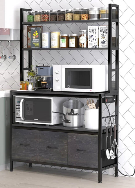 Black Metal Kitchen Baker's Rack 4-Shelves with Bottom Storage Cabinets