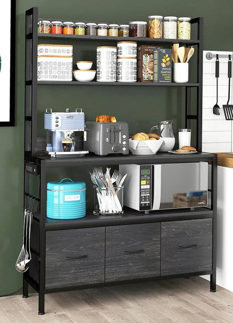 Black Metal Kitchen Baker's Rack 4-Shelves with Bottom Storage Cabinets