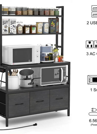 Black Metal Kitchen Baker's Rack 4-Shelves with Bottom Storage Cabinets