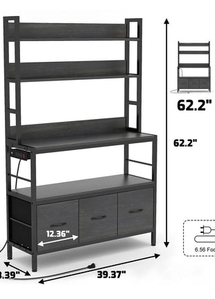 Black Metal Kitchen Baker's Rack 4-Shelves with Bottom Storage Cabinets