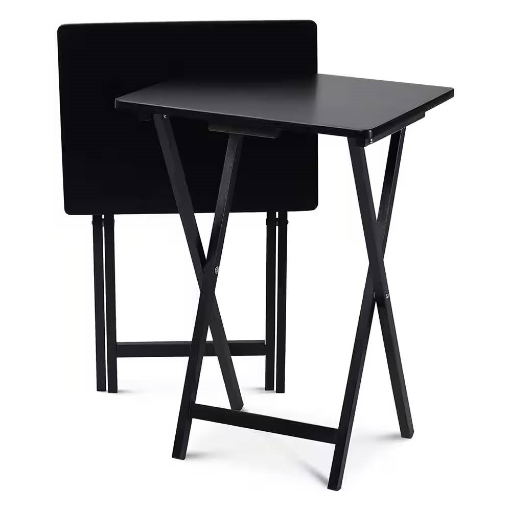Black folding table on a white background