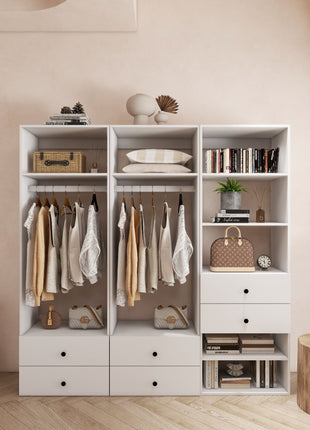 Walk in Closet Organizers and Storage, DIY Closet Organizer System with 6 Drawers,Clothing Racks for Hanging Clothes with Closet Shelves Wall Mounted,White