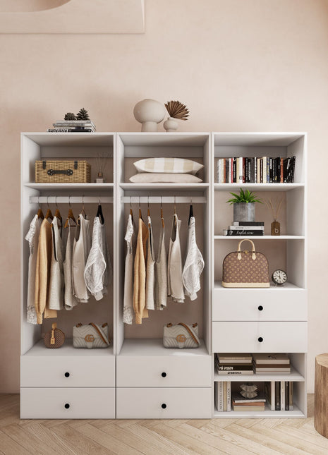 Walk in Closet Organizers and Storage, DIY Closet Organizer System with 6 Drawers,Clothing Racks for Hanging Clothes with Closet Shelves Wall Mounted,White