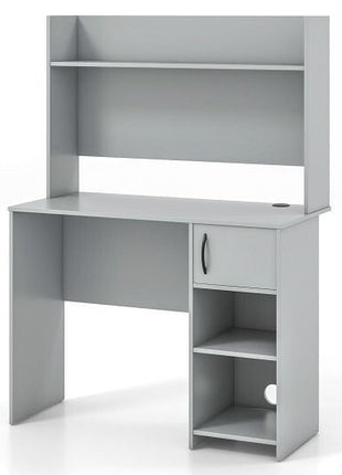 Home Office Desk with Raised Display Shelf and 2 Open Shelves-Gray-4