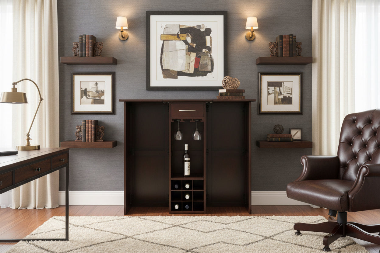 9 Bottle Walnut Wine Bottle Rack Mini Bar Expandable Counter-2