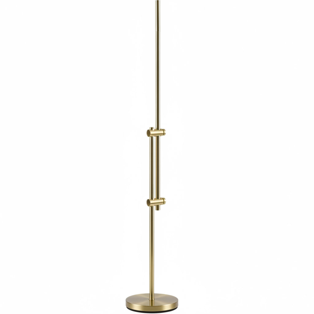 Gold stand with adjustable height mechanism on a white background