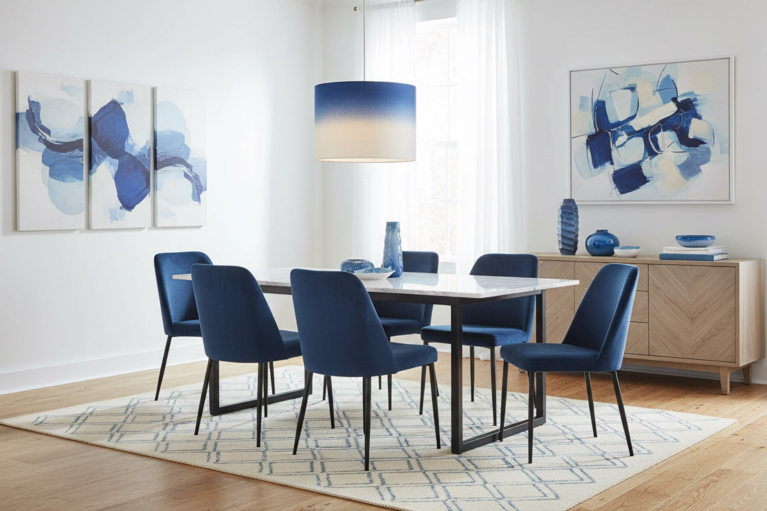 Two-toned blue and beige lampshade on a white background