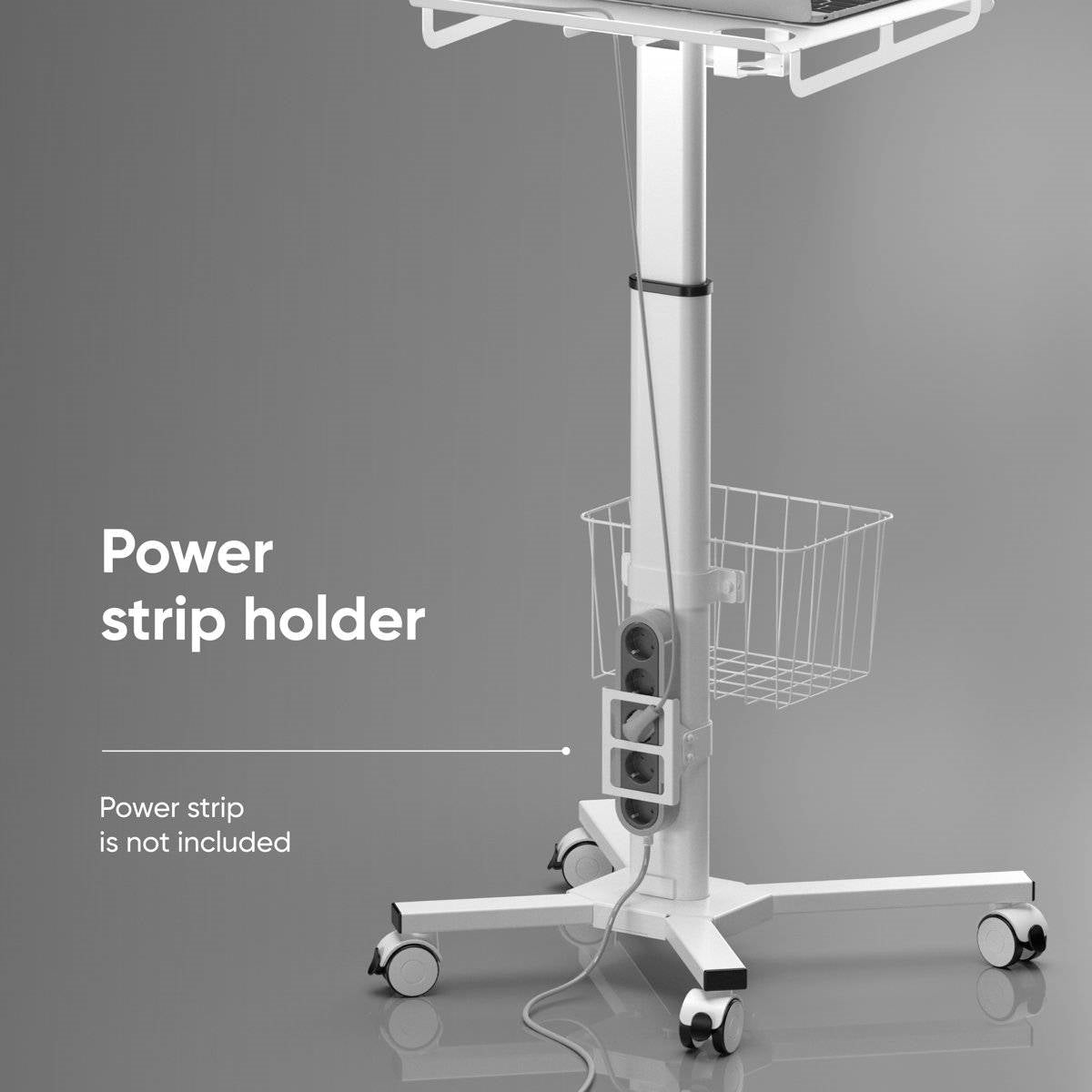 Medical cart with power strip holder on a gray background