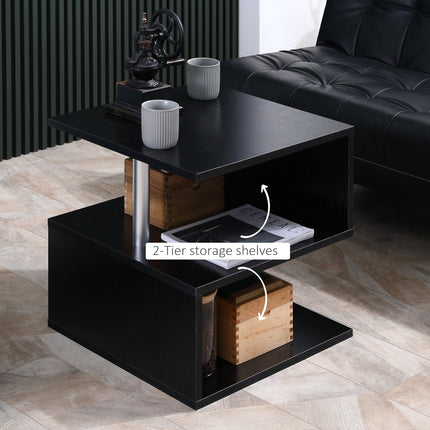 Coffee End Table S shape 2 Tier Storage Shelves Organizer Versatile Home office furniture (Black)-3