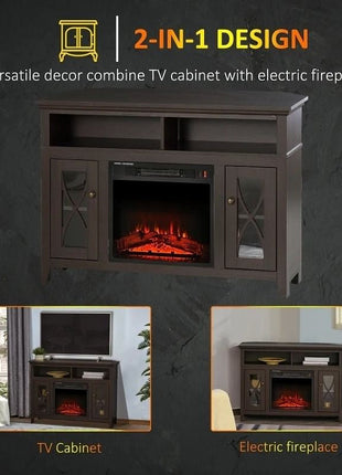 Espresso Electric Fireplace Mantel TV Stand w/ Adjustable Shelves 2 Storage Cabinets