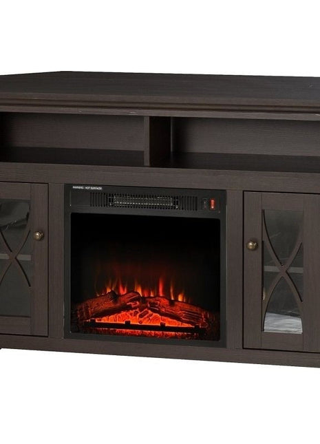 Espresso Electric Fireplace Mantel TV Stand w/ Adjustable Shelves 2 Storage Cabinets