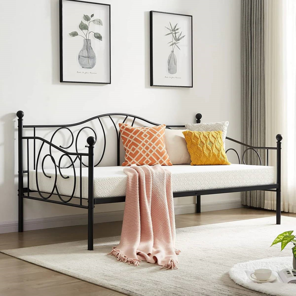 Twin size French Country Style Black Metal Day Bed Frame-0