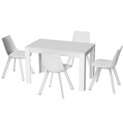 White table with four matching chairs on a white background