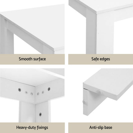 White table with features highlighted on a beige background