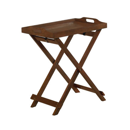 Wooden folding tray table on a white background