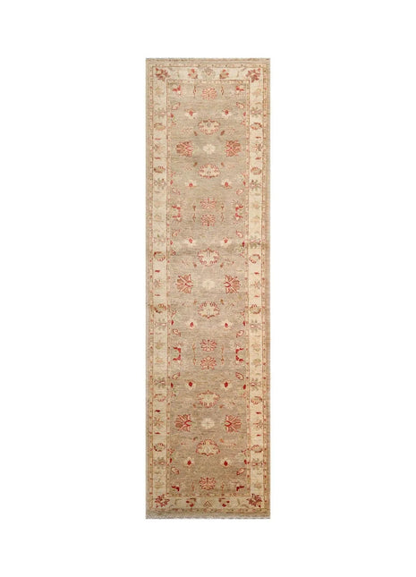 2'8''x9'9'' Runner Taupe, Beige Hand Knotted 100% Wool Chobi Peshawar Traditional Oriental Area Rug-1
