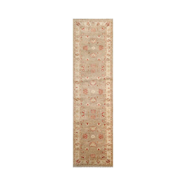2'8''x9'9'' Runner Taupe, Beige Hand Knotted 100% Wool Chobi Peshawar Traditional Oriental Area Rug-1