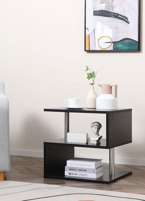 Coffee End Table S shape 2 Tier Storage Shelves Organizer Versatile Home office furniture (Black)-1