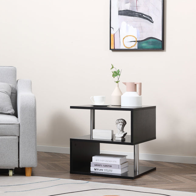 Coffee End Table S shape 2 Tier Storage Shelves Organizer Versatile Home office furniture (Black)-1