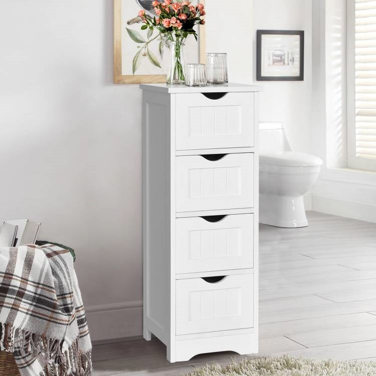 Modern Farmhouse 4-Drawer Bathroom Linen Floor Cabinet in White Wood Finish-0