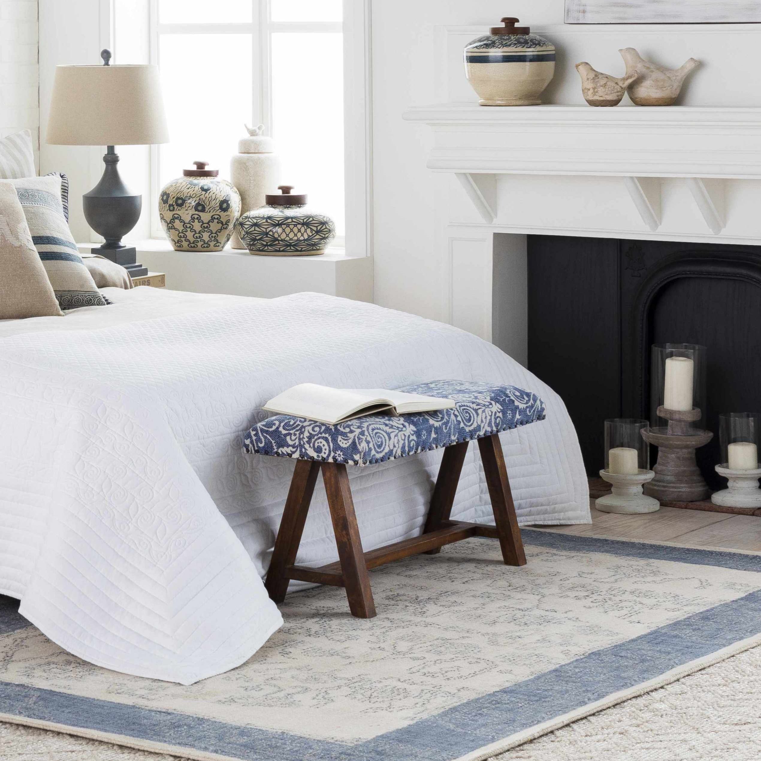 Spearman Blue Floral Wooden Bench-2