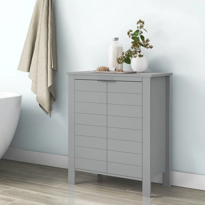 Bathroom Linen Cabinet with Storage Shelf in Grey Wood Finish-0