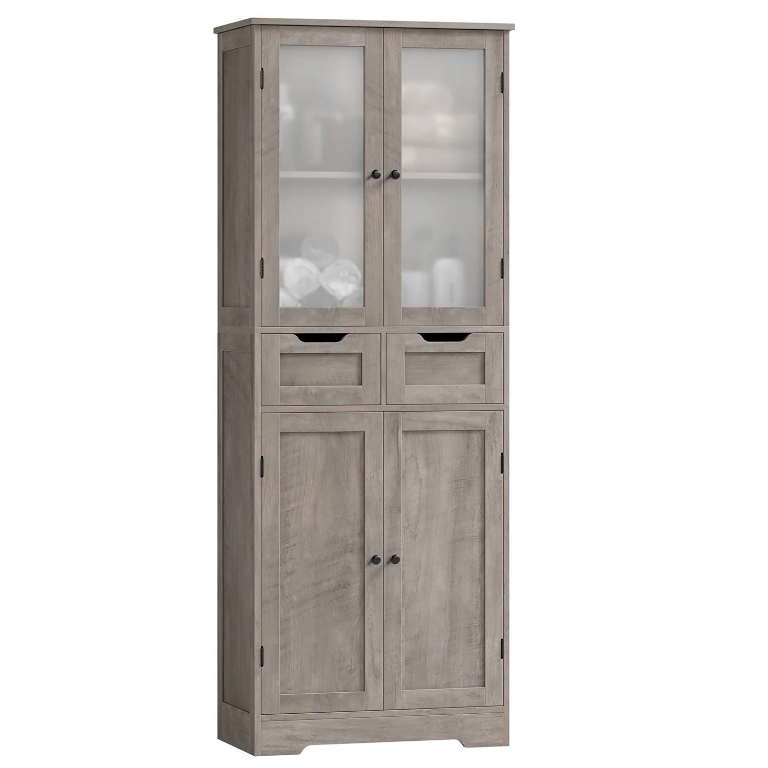 Farmhouse Bathroom Linen Cabinet with Storage Drawers in Grey Taupe Wood Finish-0