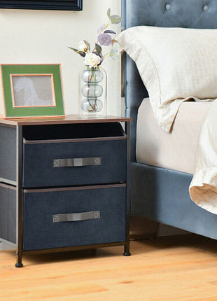 20 Inch Height Industrial Nightstand with 2 Pull-out Fabric Drawers-Rustic Brown-1