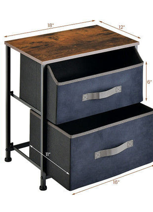 20 Inch Height Industrial Nightstand with 2 Pull-out Fabric Drawers-Rustic Brown-4