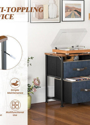 20 Inch Height Industrial Nightstand with 2 Pull-out Fabric Drawers-Rustic Brown-2