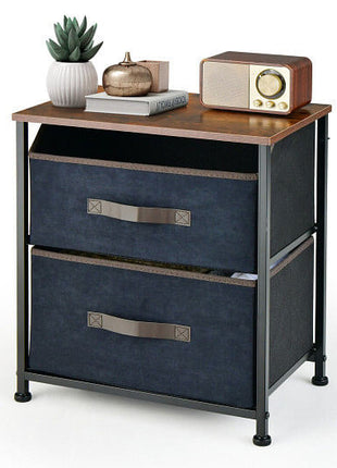 20 Inch Height Industrial Nightstand with 2 Pull-out Fabric Drawers-Rustic Brown-0