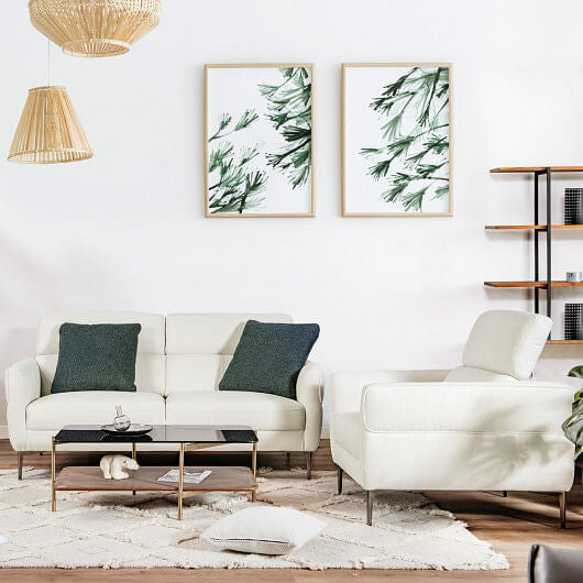 Modern Couched Sofa set with Adjustable Headrest-White-0