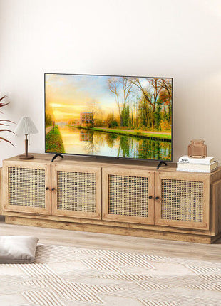 Farmhouse TV Stand for TVs up to 75 Inches with 2 Cabinets-Oak