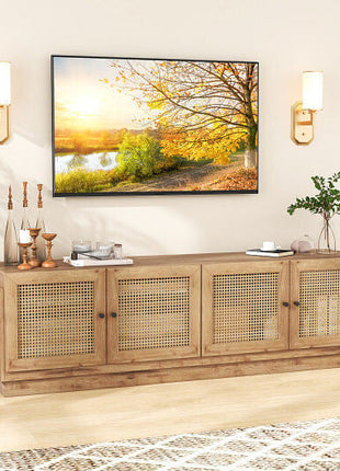 Farmhouse TV Stand for TVs up to 75 Inches with 2 Cabinets-Oak