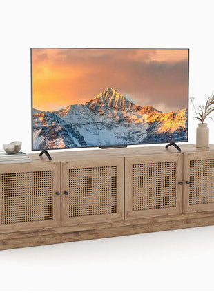 Farmhouse TV Stand for TVs up to 75 Inches with 2 Cabinets-Oak