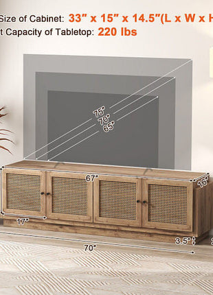 Farmhouse TV Stand for TVs up to 75 Inches with 2 Cabinets-Oak