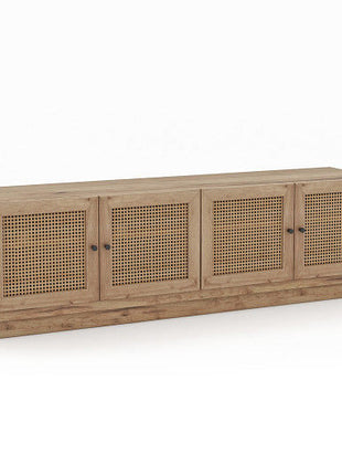 Farmhouse TV Stand for TVs up to 75 Inches with 2 Cabinets-Oak