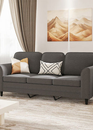 Upholstered Teddy Velvet 3-Seat Sofa with Comfy Back Pillows-Gray-0