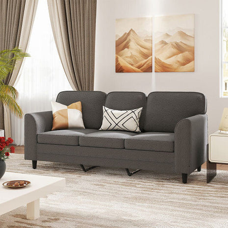 Upholstered Teddy Velvet 3-Seat Sofa with Comfy Back Pillows-Gray-0