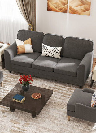 Upholstered Teddy Velvet 3-Seat Sofa with Comfy Back Pillows-Gray-3