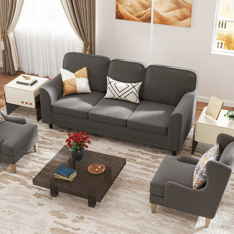 Upholstered Teddy Velvet 3-Seat Sofa with Comfy Back Pillows-Gray-3