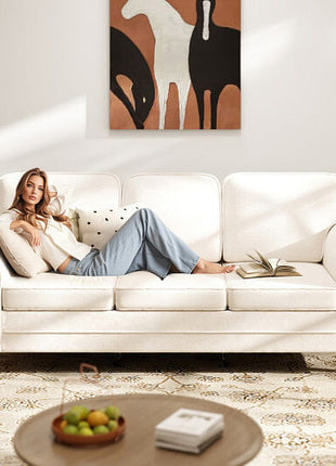Upholstered Teddy Velvet 3-Seat Sofa with Comfy Back Pillows-Gray-6